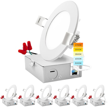 Luxrite 4 Inch Ultra Thin LED Recessed Downlights 5 CCT Selectable 2700K-5000K 10W 750LM Dimmable 6-Pack LR23756-6PK